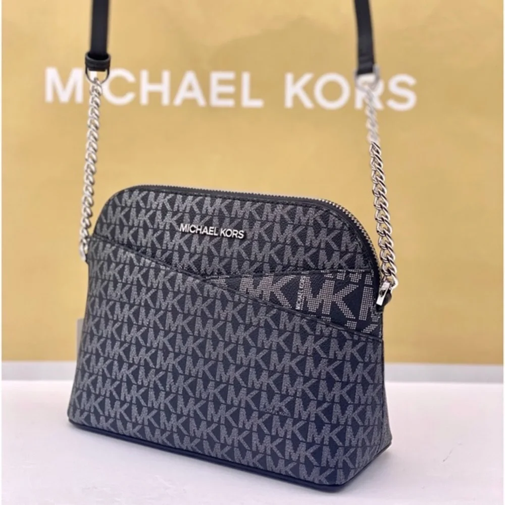 MICHAEL KORS Medium Logo Dome
Crossbody Metallic Black Silver Color